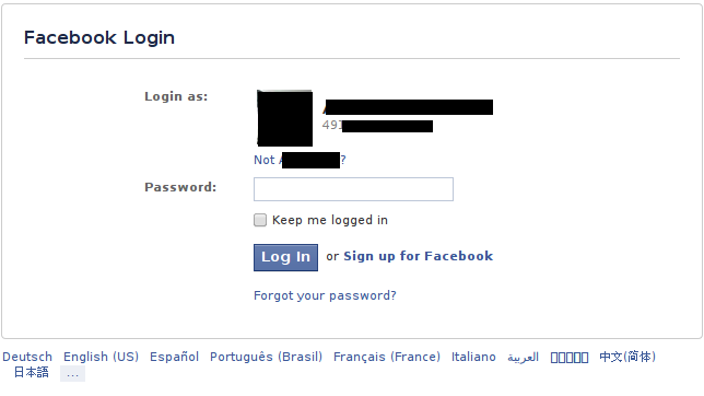 facebook login form